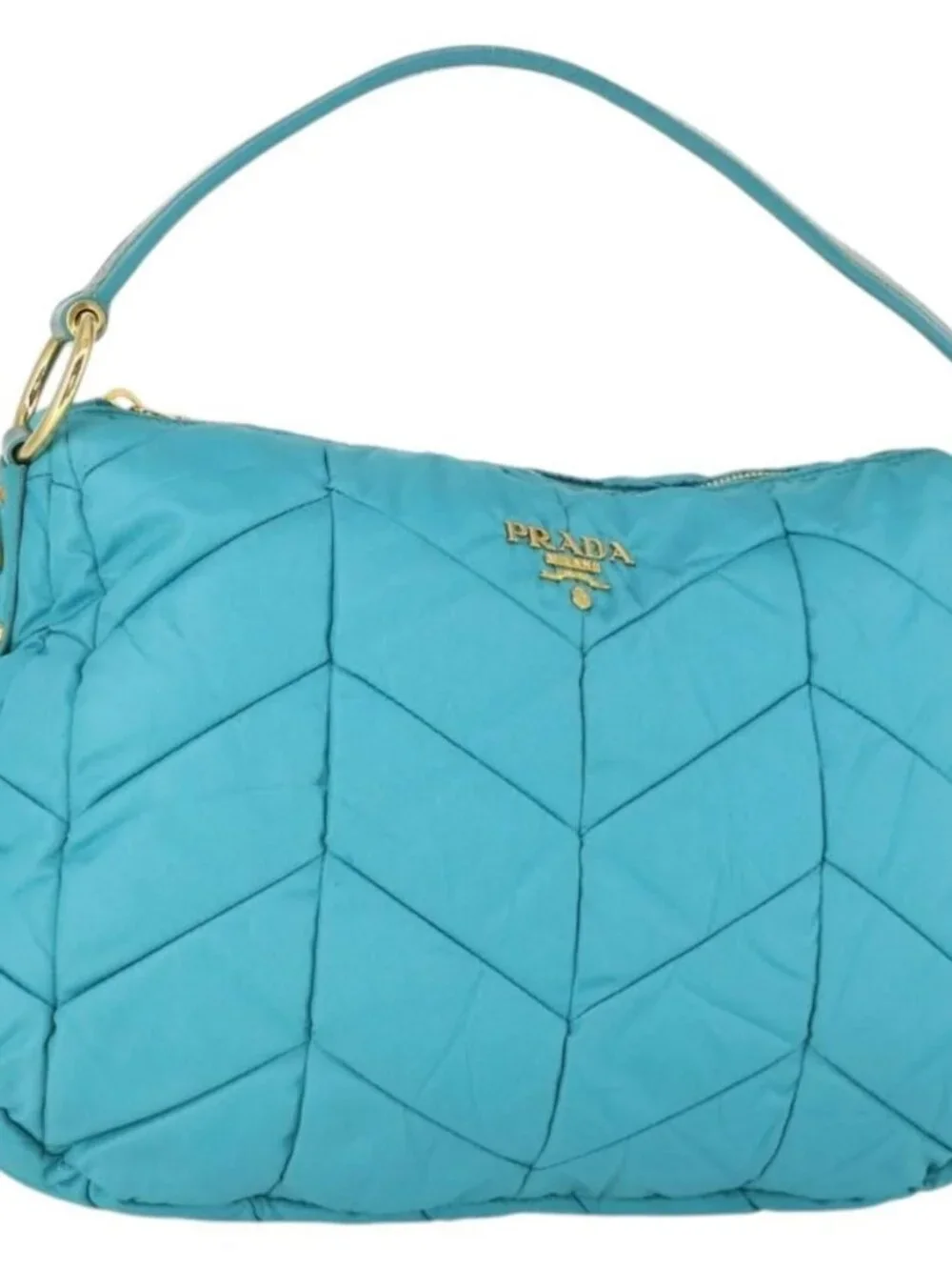 PRADA Shoulder Bag Nylon Blue Gold Auth
